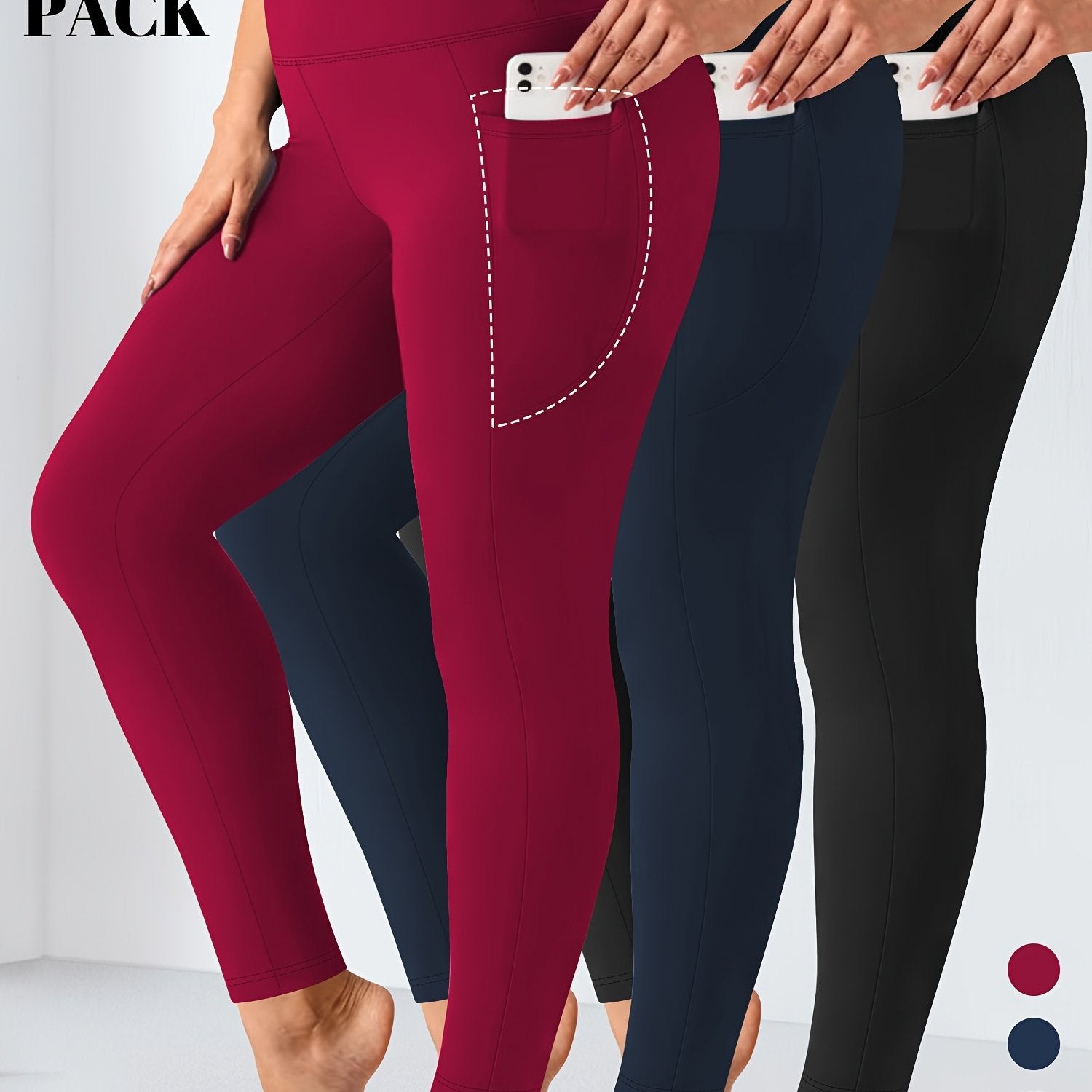 Women High Waist Tummy Control Yoga Leggings with Pockets Black 9/10 Length