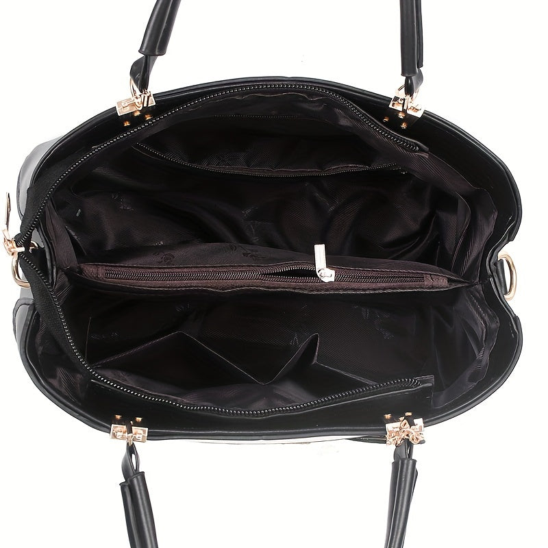 Women's Handbag Crocodile Pattern Large Capacity PU Shoulder Bag for Middle-Aged Mothers