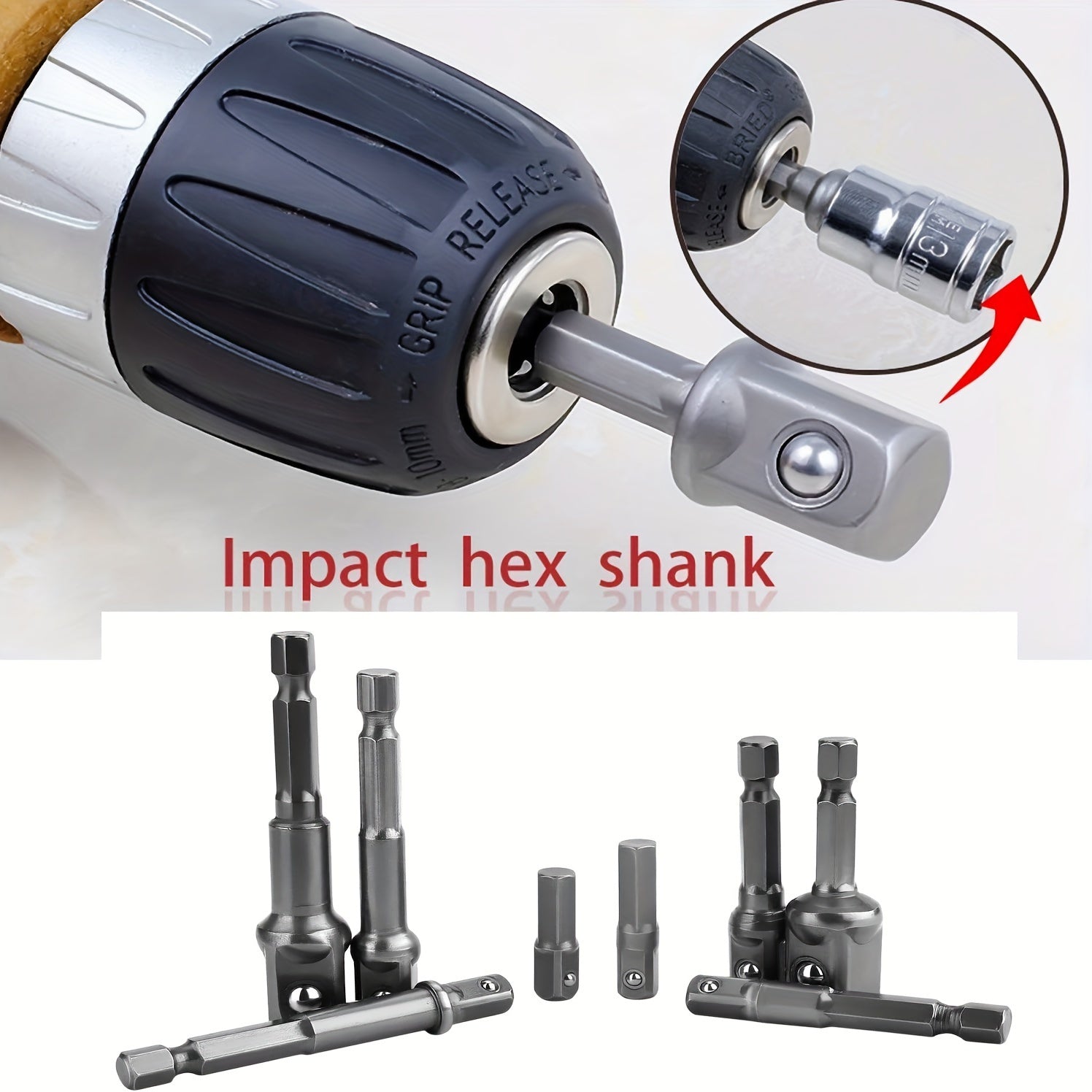 8-Piece Impact Grade Power Drill Socket Adapter Set Steel Hex Shank to 1/4 3/8 1/2 Drive