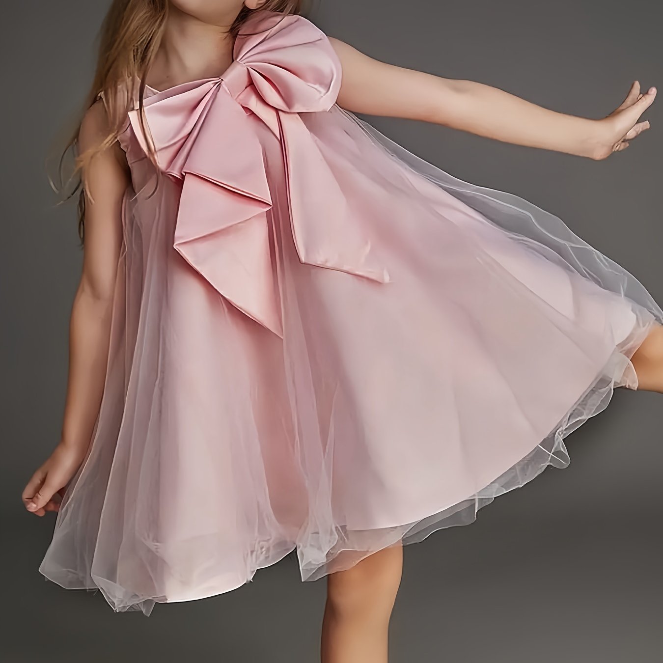 Girls Sleeveless Tulle Tutu Dress with Large Bow for Parties and Special Occasions