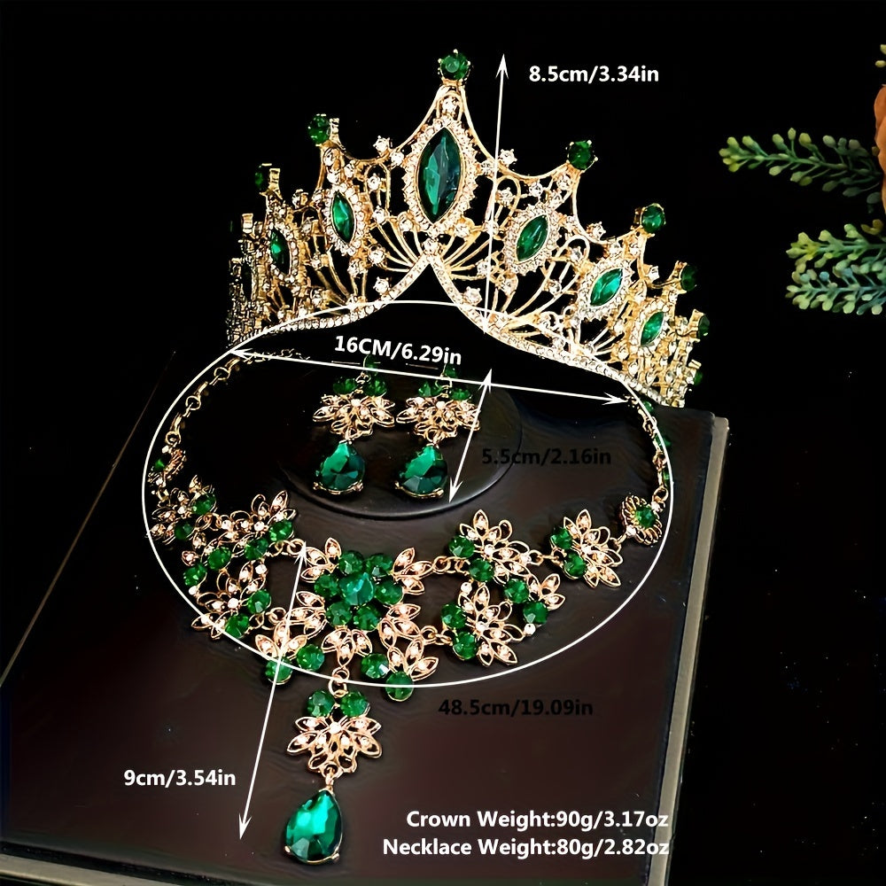 Bridal Jewelry Set Rhinestone Necklace Earrings Crown Wedding Accessories for Brides