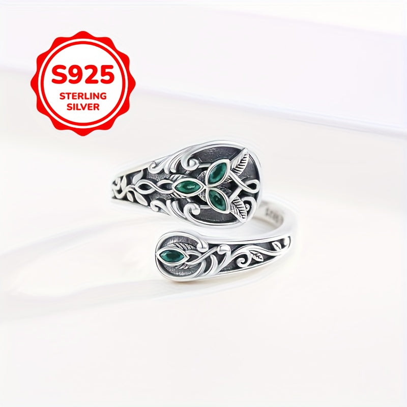 Sterling Silver Ring with Green Cubic Zirconia Vintage Victorian Style Hypoallergenic Gift-Ready