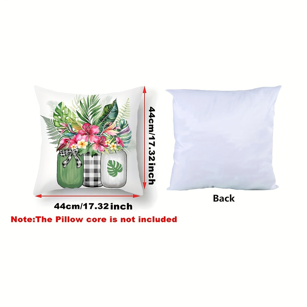 Green Leaves Throw Pillow Cover 43.99cm Square Stain-Resistant Polyester Hidden Zip