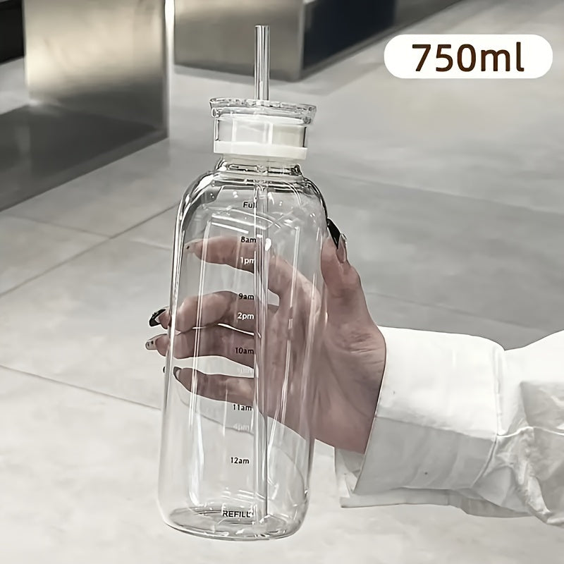 Reusable Glass Water Bottle with Time Marker Leak Proof BPA-Free Portable Travel Coffee Cup