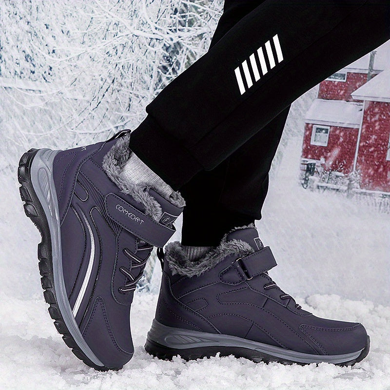 Women's Winter Slip-On Sneakers Black with Purple Accent Non-Slip Comfort