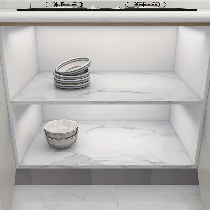 White Marble Self-Adhesive Kitchen Backsplash Wallpaper Waterproof Heat Resistant Mold Proof for Cabinets Countertops