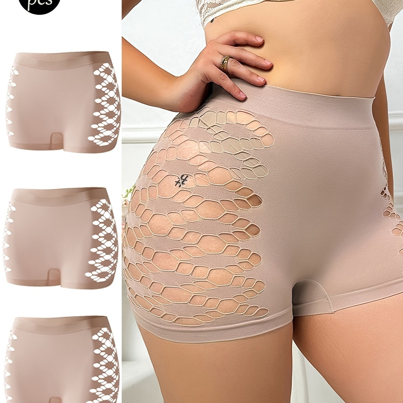 Plus Size Women's Sports Boyshorts Breathable Mesh Semi-Sheer Panties 3-Pack