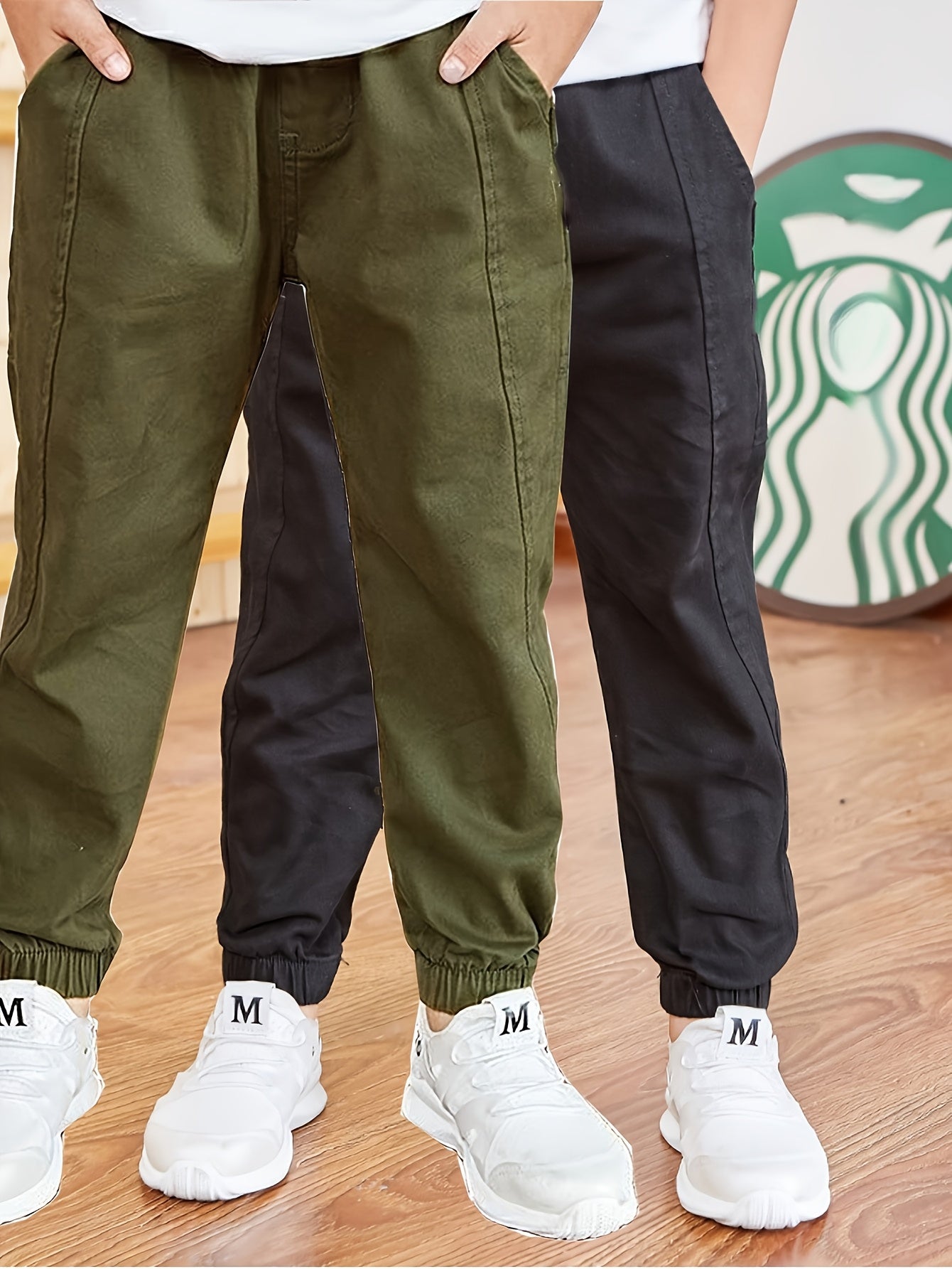 Boys 2-Pack Solid Color Cargo Pants Regular Fit All-Season Cotton Blend