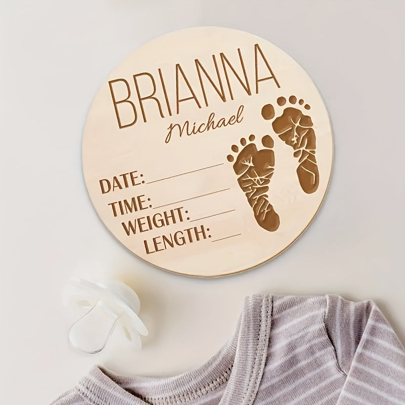 Personalized Wooden Baby Birth Announcement Sign with Custom Name and Footprint Keepsake