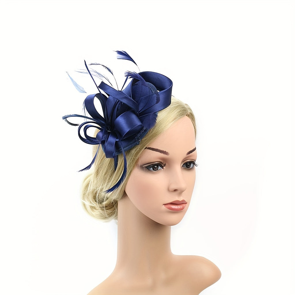 Women's Pillbox Fascinator Hat with Faux Feathers for Halloween and Derby Events