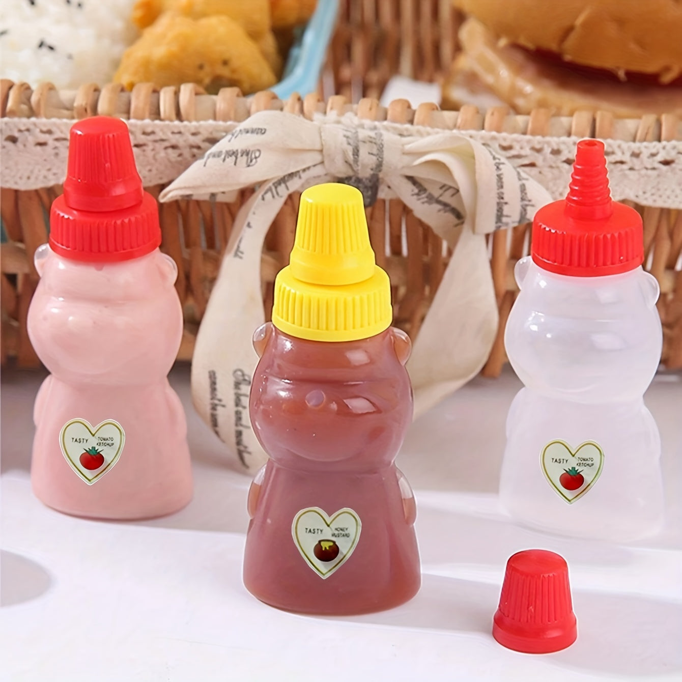 Set of 4 Mini Sauce Bottles for Ketchup Soy Honey Salad Dressing Kitchen Use