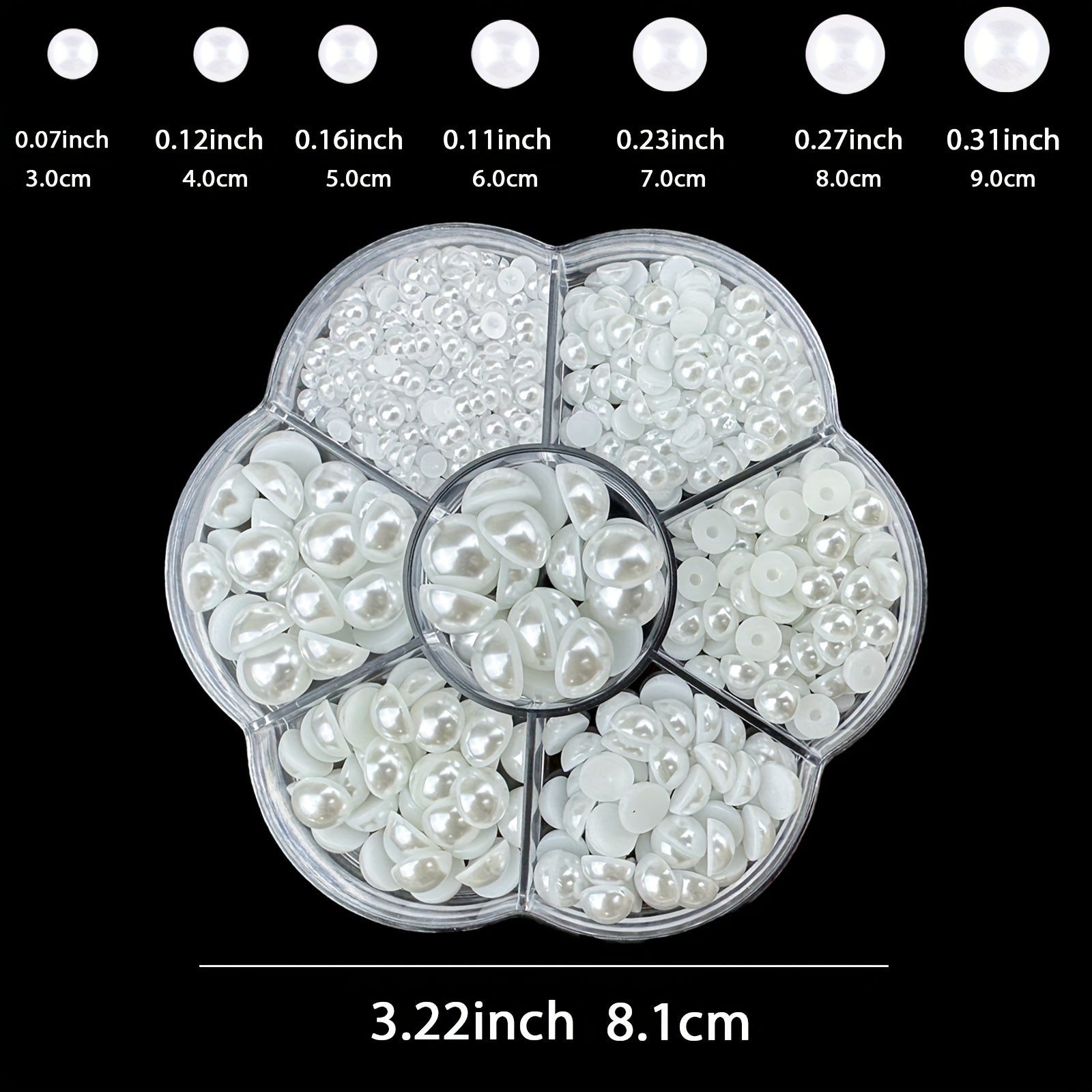 Resin Pearls Set 3600 Pieces Half Round Flat Bottom for Nail Art Jewelry and Makeup 3mm-9mm