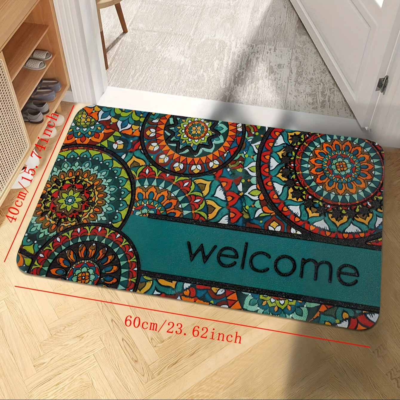 Bohemian Doormat Rug, Machine Washable, Bedroom Living Room Decor