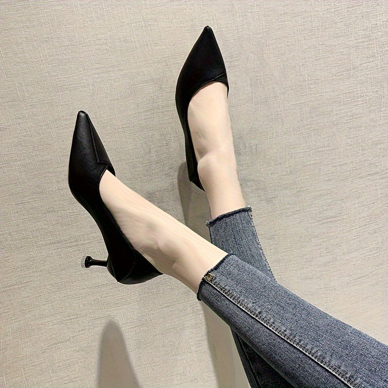 Women's Solid Color Pointed Toe Court Pumps with Kitten Heels for Office Wear