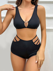 Women's Lace Lingerie Set Rhinestone Plunge Bra and Cut-Out Panties