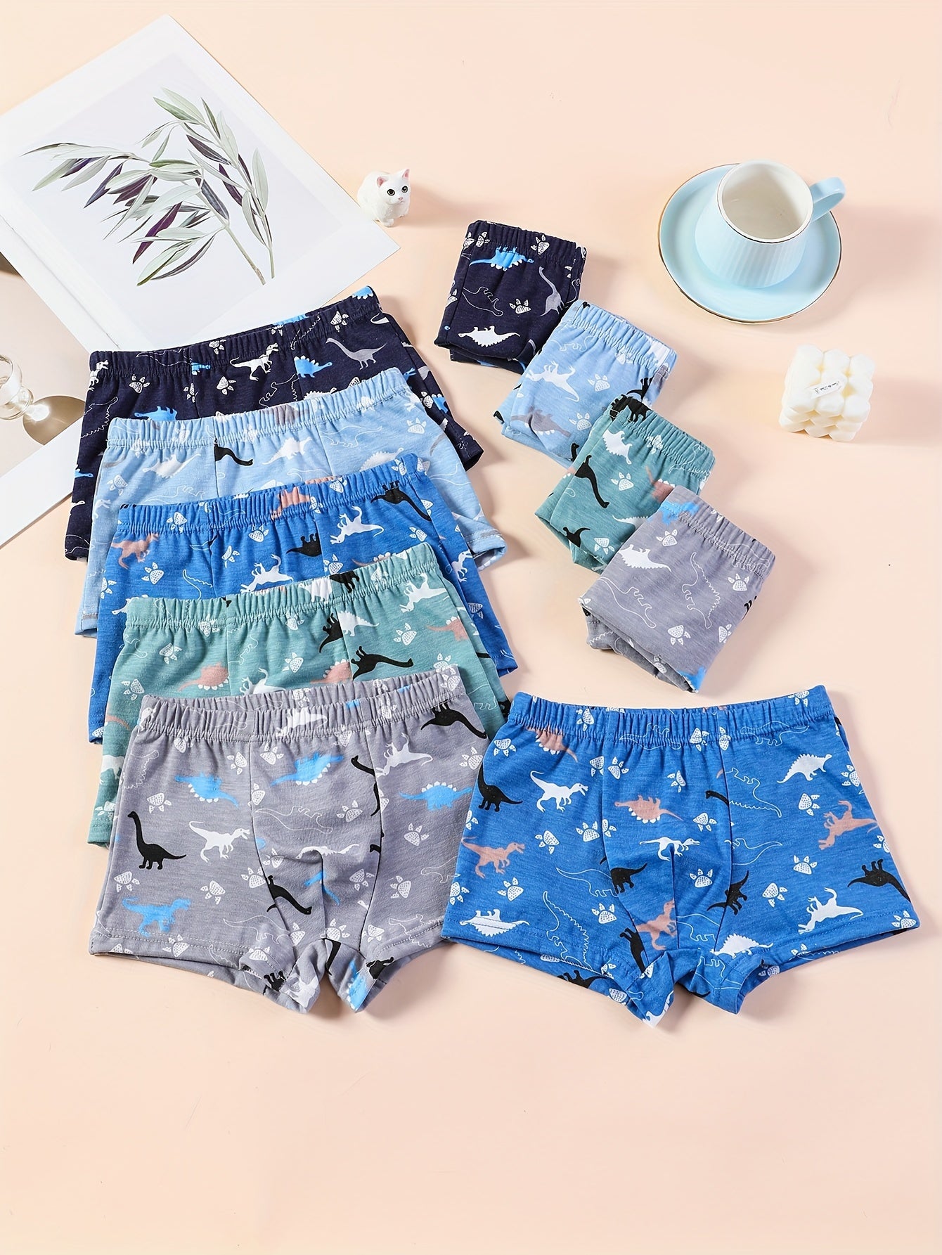 Kids Boys Dinosaur Underwear Pack of 3 Cotton Blend Breathable Cartoon Pattern