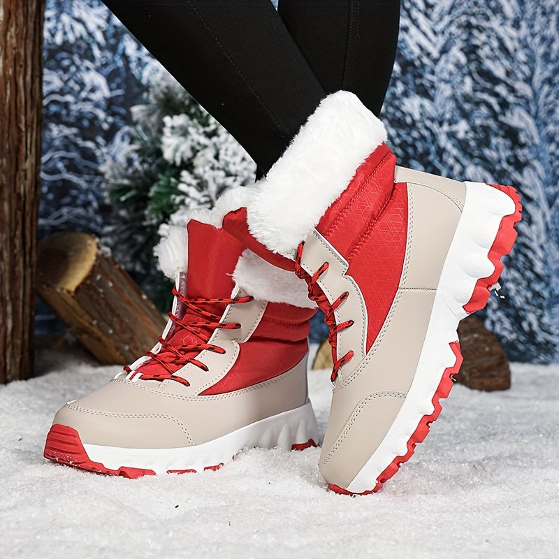 Women's Mid-Calf Winter Hiking Boots Solid Color Lace-Up Waterproof