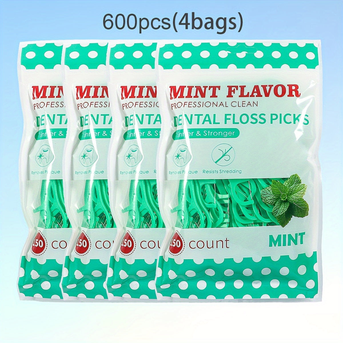 Fresh Mint Dental Floss Picks 300 Pack Deep Clean Portable Alcohol-Free Travel Oral Hygiene