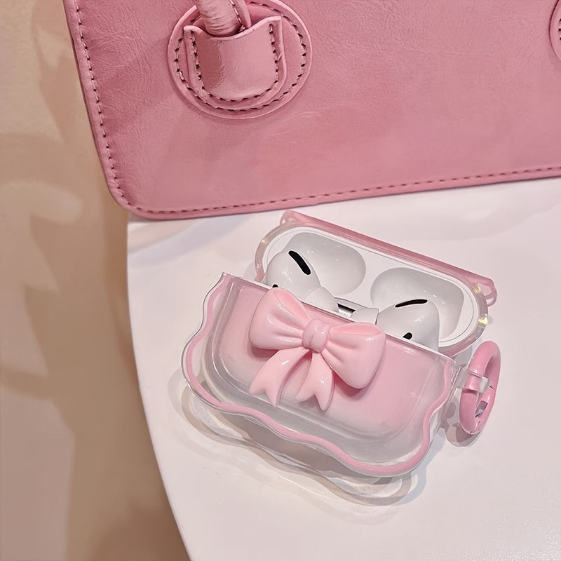Funda de TPU 3D con lazo rosa para AirPods con protección a prueba de golpes y antiarañazos