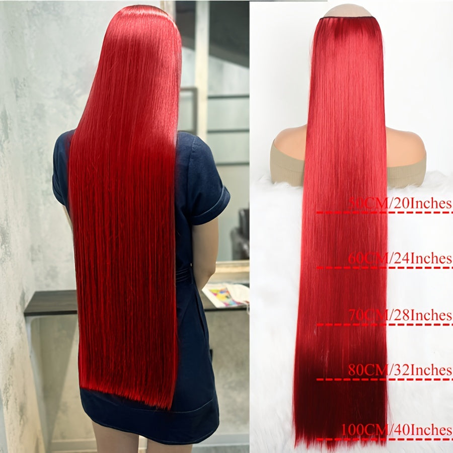 Women Synthetic Hair Extensions Clip-In Long Straight Black Brown Blonde 50-100cm