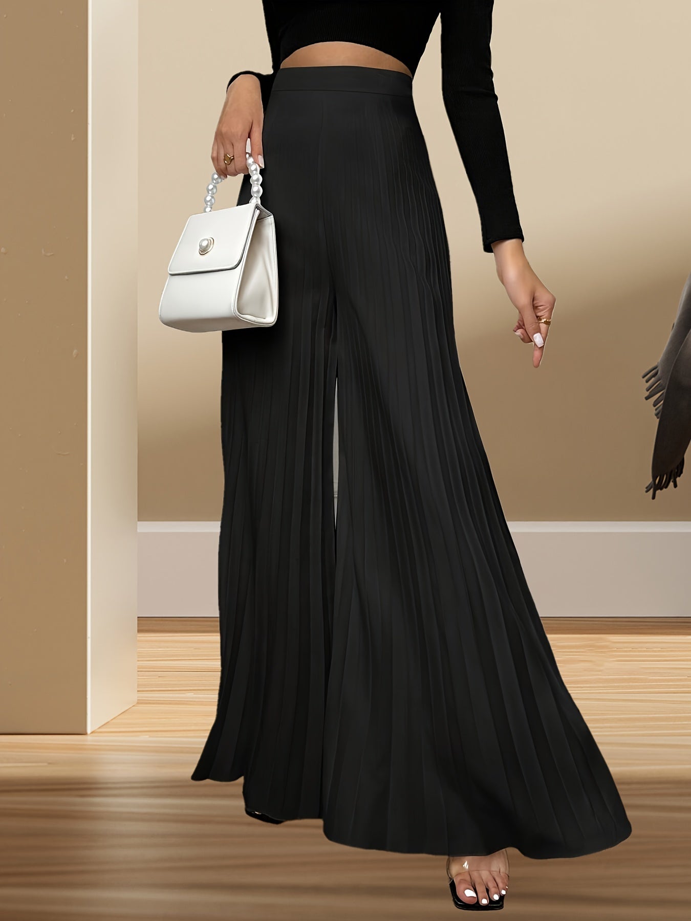 Women's Wide Leg Pants Casual Solid Polyester Spring Summer