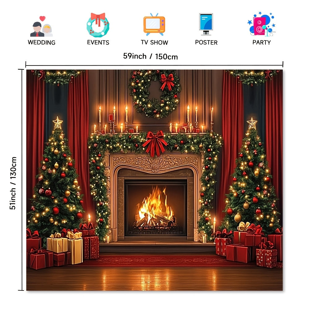 Brown Wooden Christmas Fireplace Backdrop for Weddings and Events