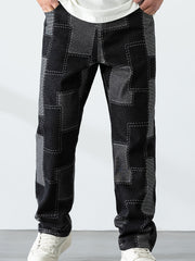 Мужские повседневные джинсы с клетчатым узором, прямой крой, свободный фасон, для всех сезонов, увеличенный размер