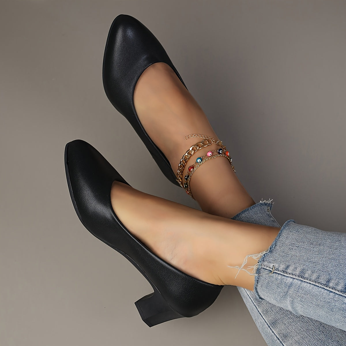 Women's Black Glossy PU Mary Jane Shoes with Bow, Mid-Block Heel