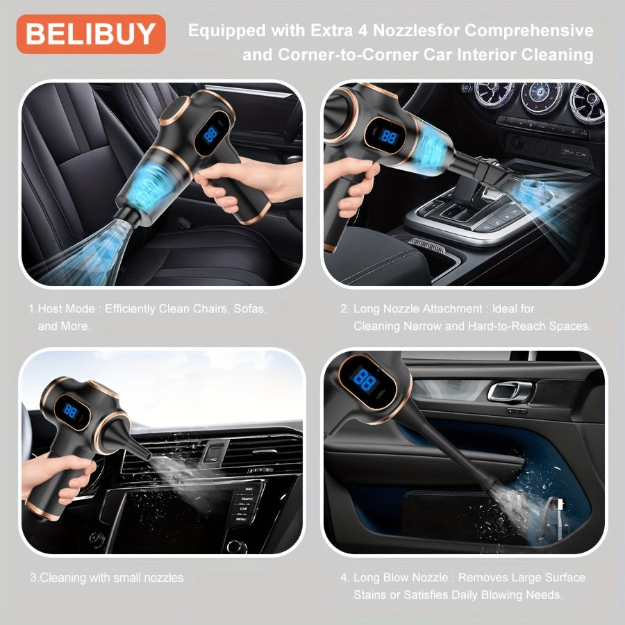 Portable Car Vacuum Cleaner 2-in-1 Lightweight Rechargeable with Multiple Tools