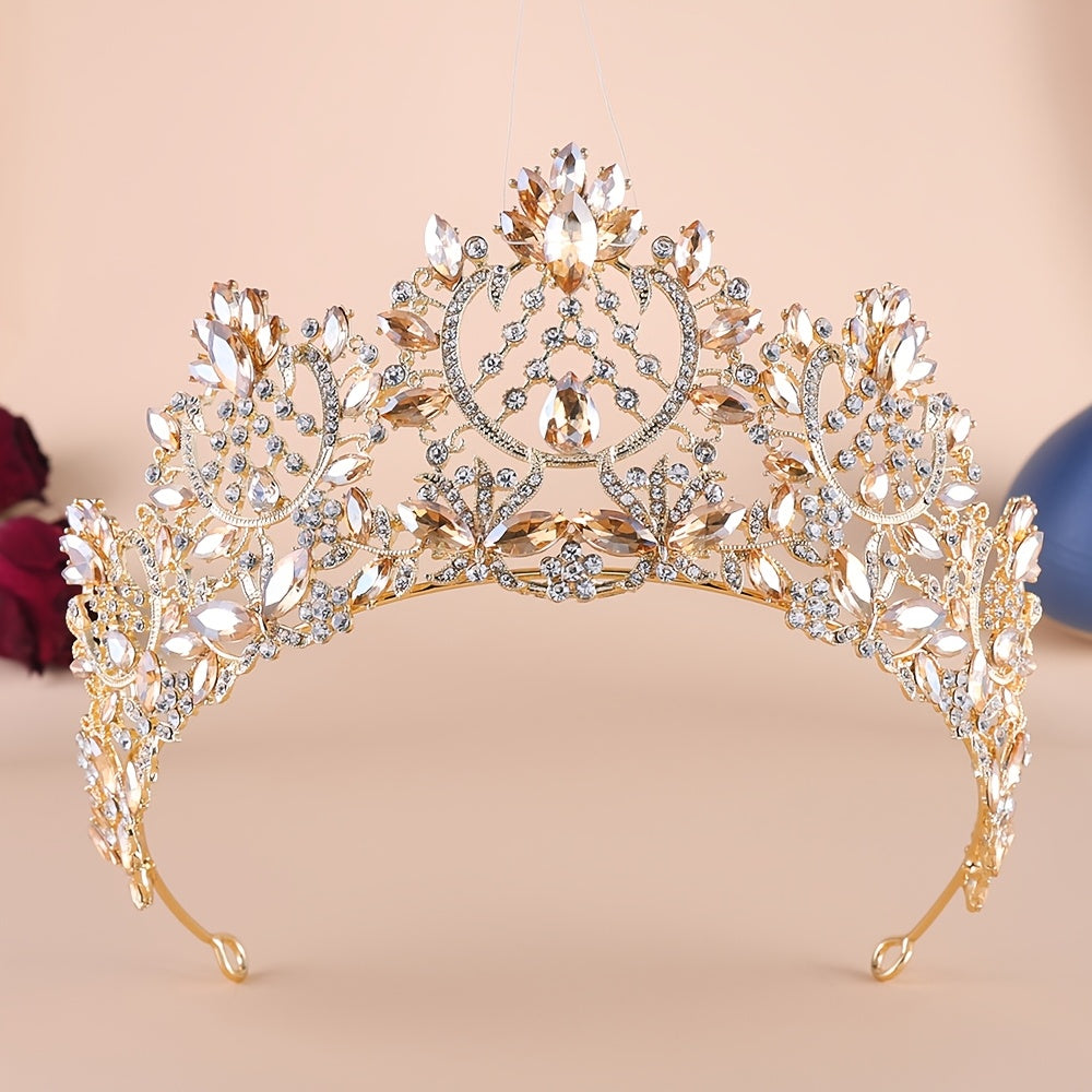 Red and Gold Crystal Tiara Headband for Weddings and Events Elegant Rhinestone Accessory