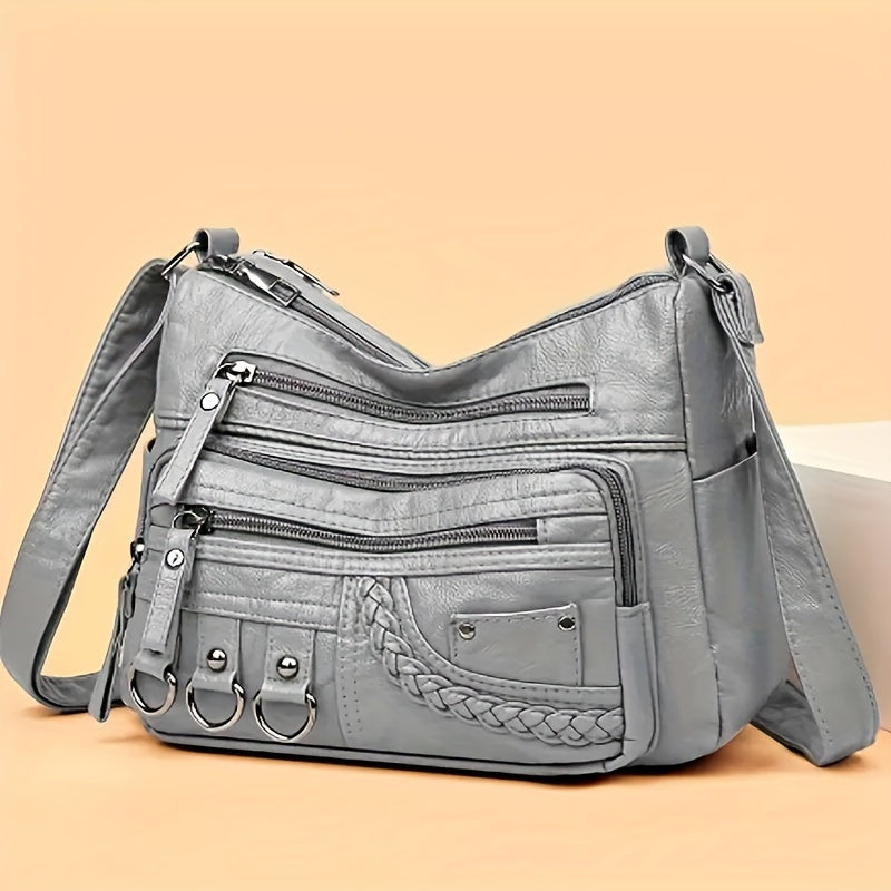 Black Crossbody Bag for Women with Zippers and Polyester Lining