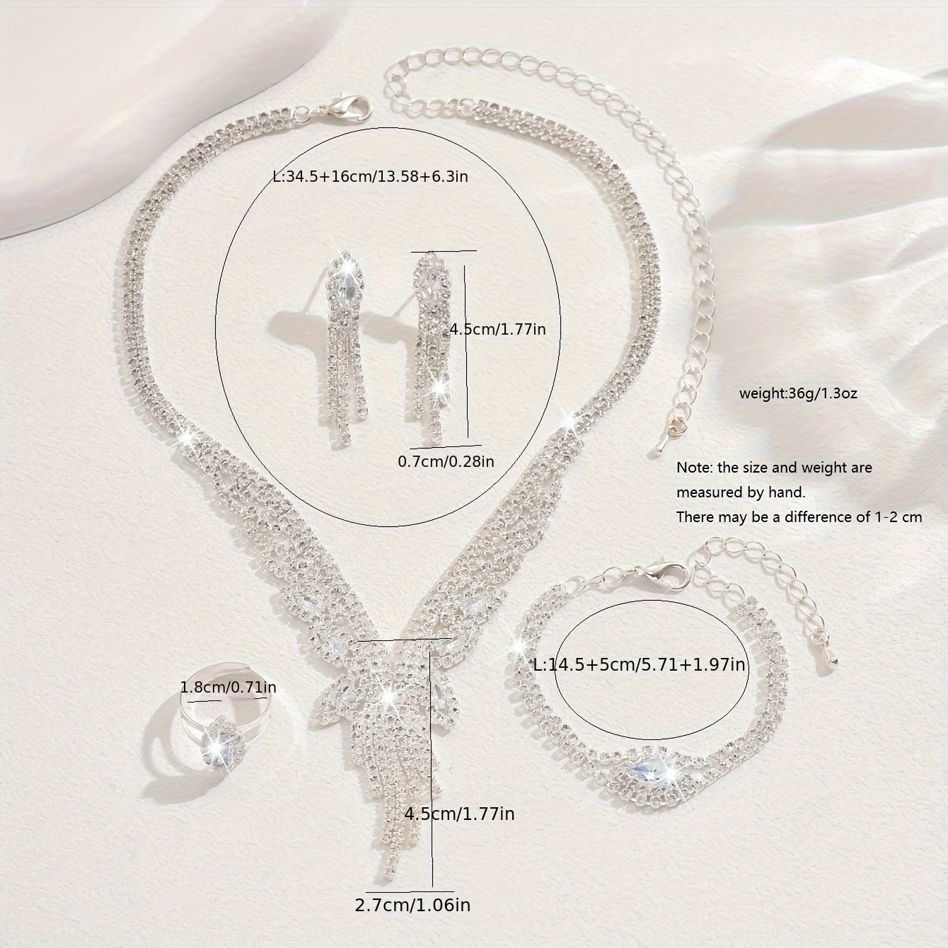 Silver Plated Copper Bridal Jewelry Set with Synthetic Zirconia Necklace Bracelet Earrings