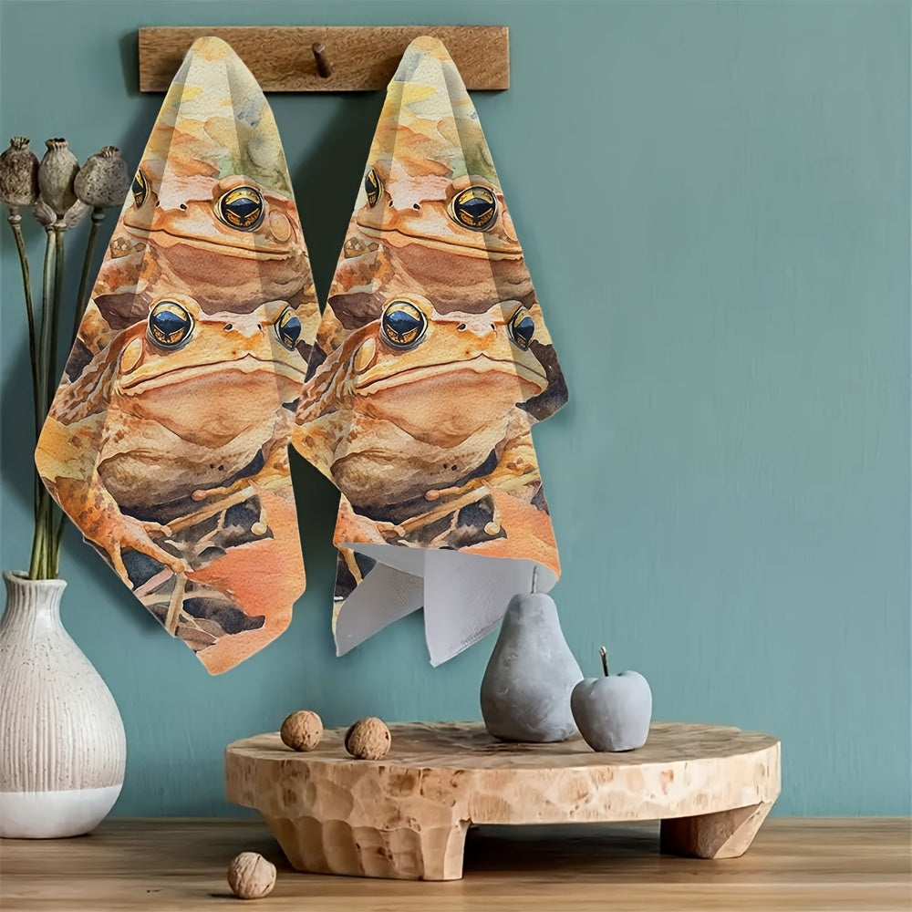 Set of 2 Ultra Soft Kitchen Towels Autumn Leaves and Garden Toad Design 16x24 Inches