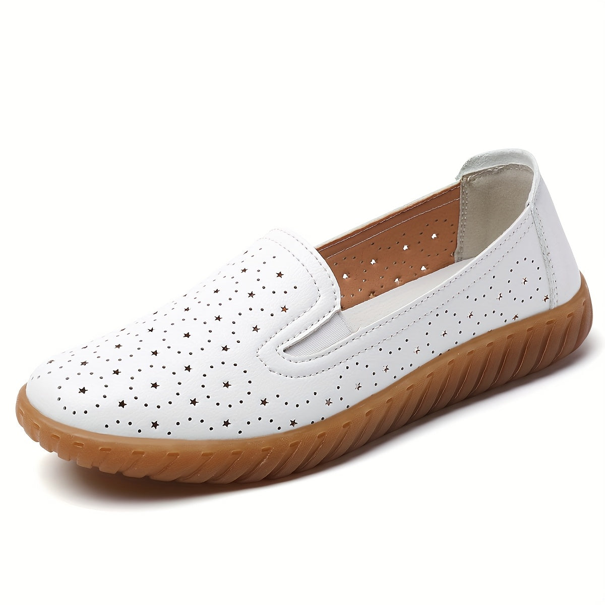 Women's Slip-On Loafers White Synthetic with Black Dot Pattern All-Season Casual Formal