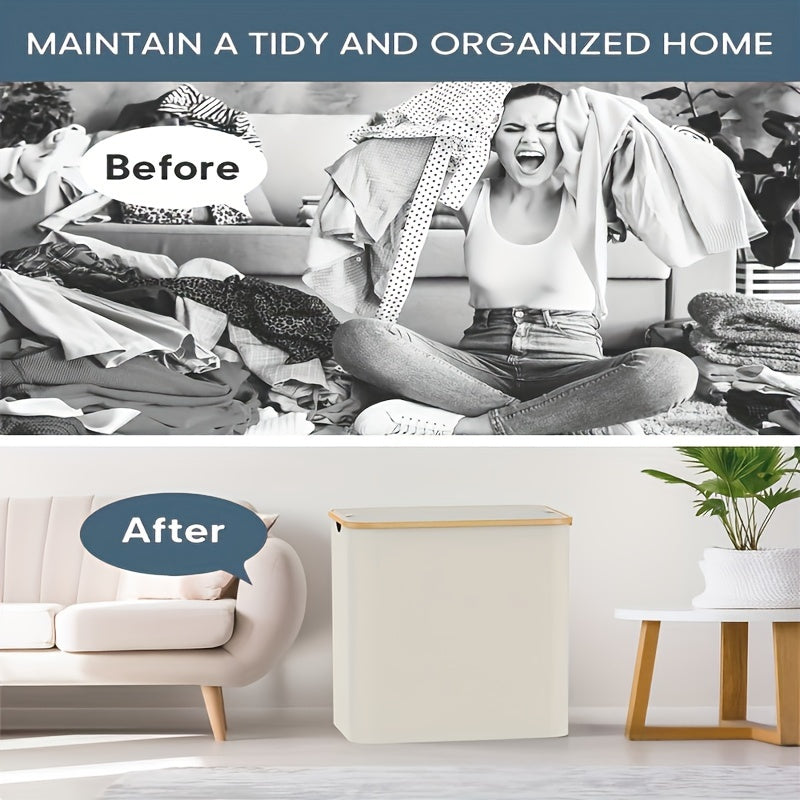 Gran cesta de lavandería con doble tapa abatible de 150L, organizador de ropa plegable