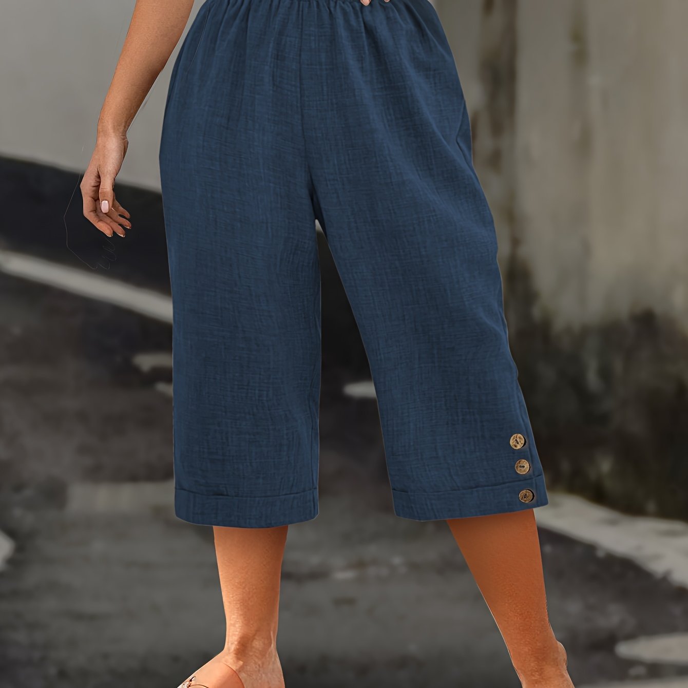 Women's Plus Size Beige Cropped Wide-Leg Pants High Waist Summer Casual Formal