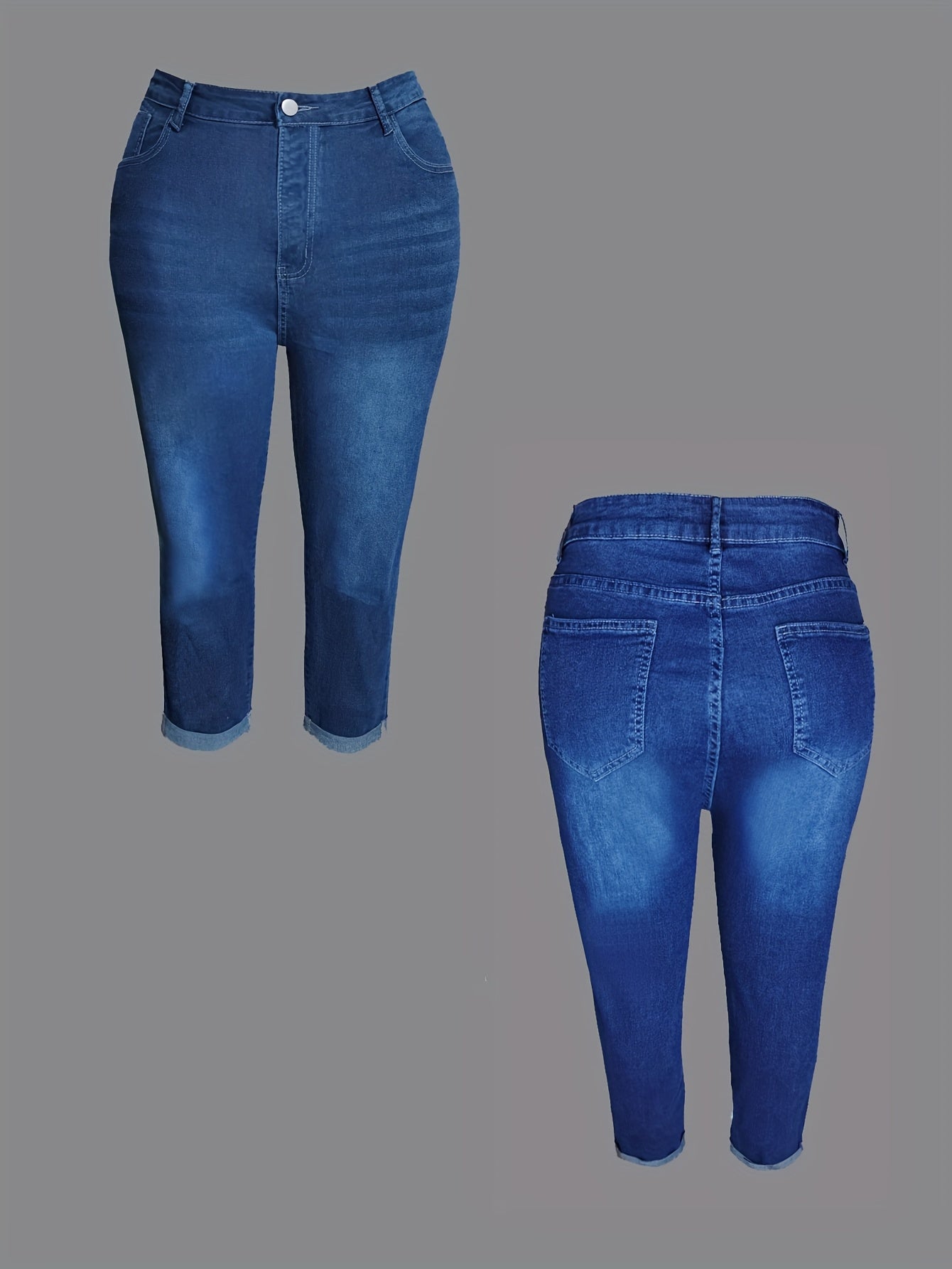 Plus Size Women's High Stretch Rolled Up Jeans Pants