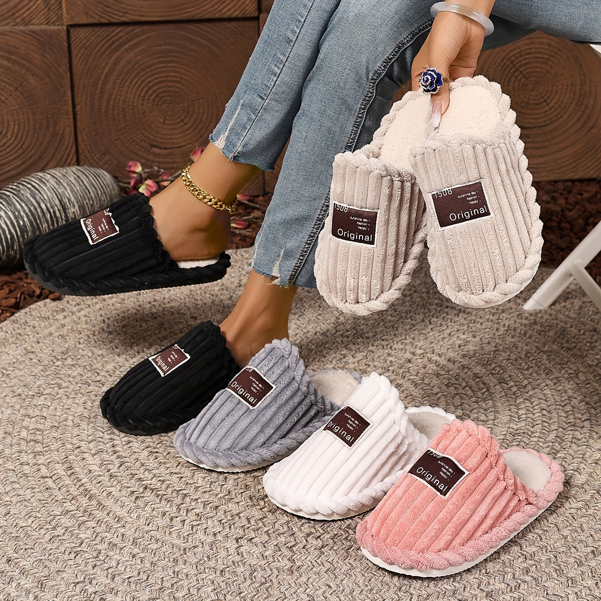 Women's Fuzzy Soft Fabric Slippers with Fluffy Lining for All Seasons