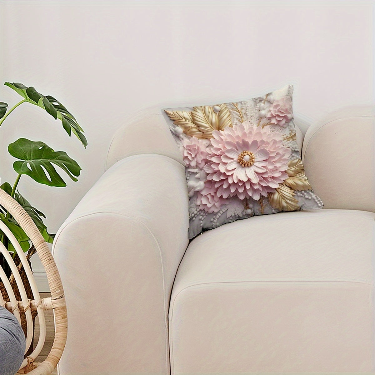3D Floral Pattern Cushion Cover 17.7x17.7 Inches with Invisible Zipper for Home Decor