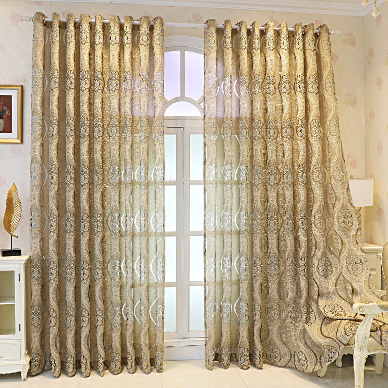 Golden Jacquard Window Curtain for Living Room Bedroom Balcony 70 Inches