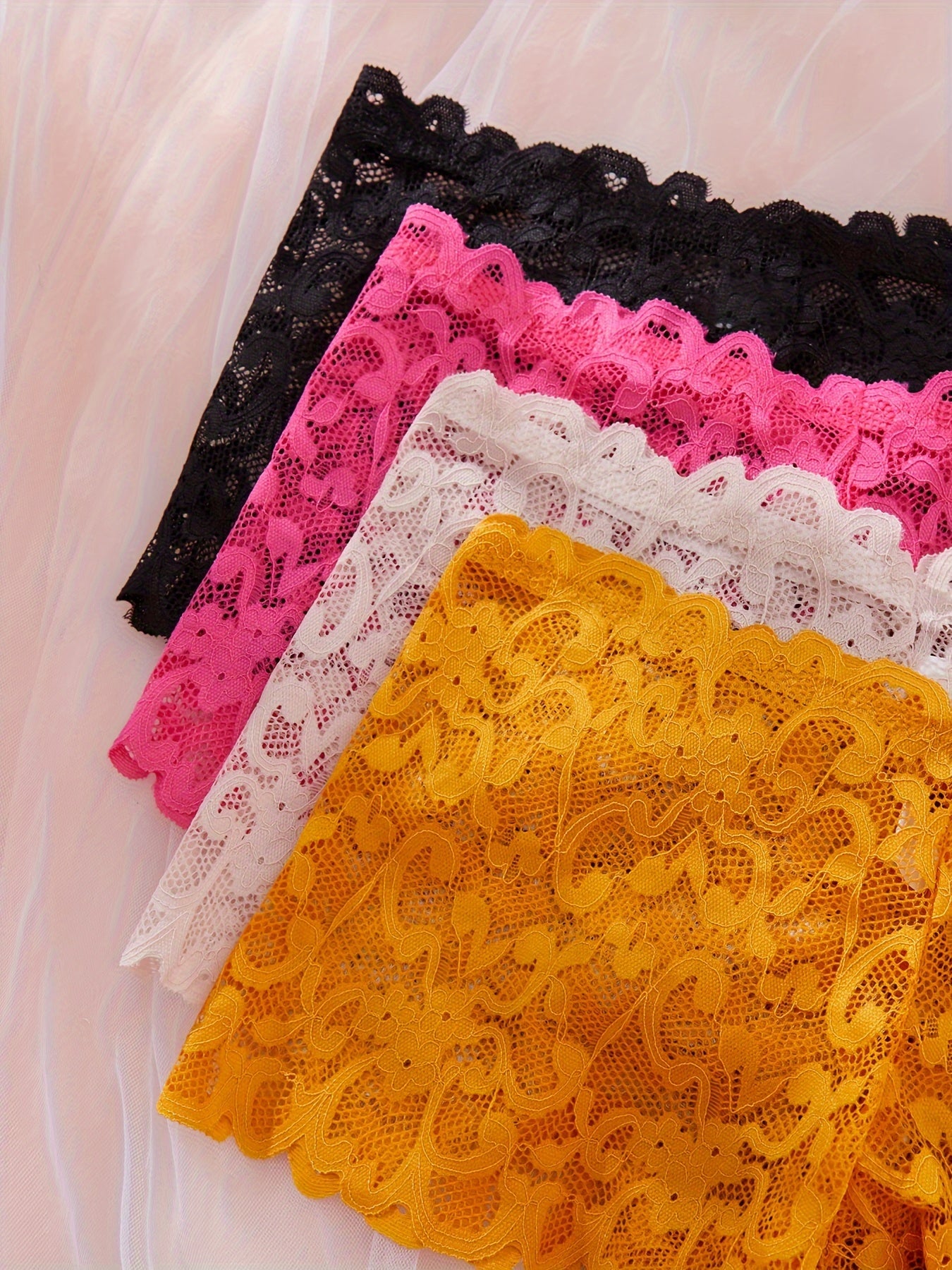 Women’s Lace Lingerie Set 4-Pack Padded Bralette and Boyshorts Solid Color