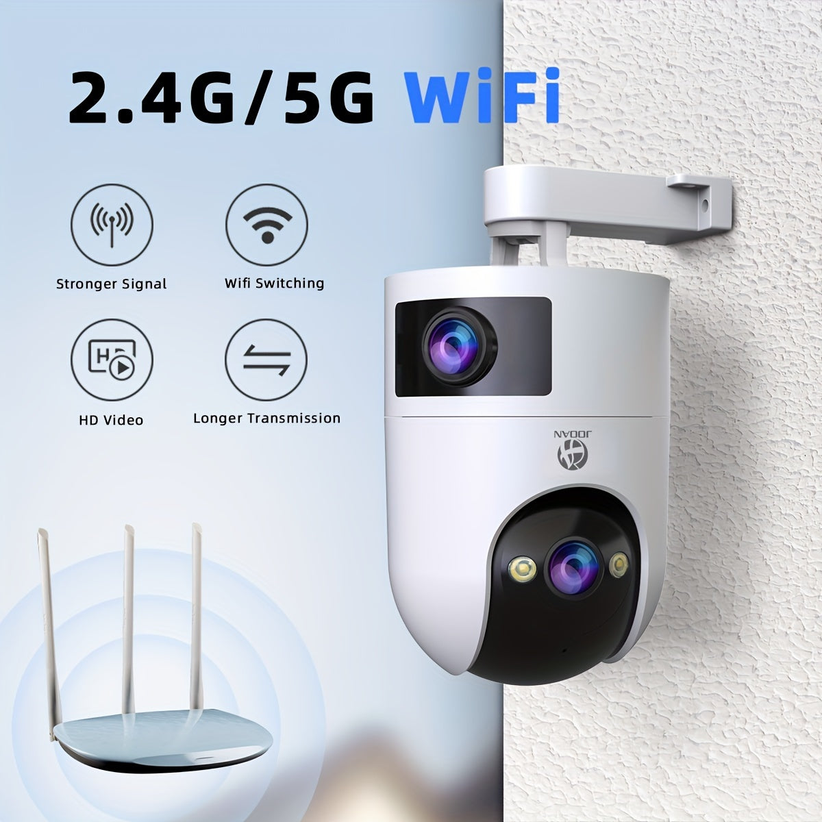 FHD Dual Lens Wireless Security Camera with Auto-Tracking Motion Alerts Indoor