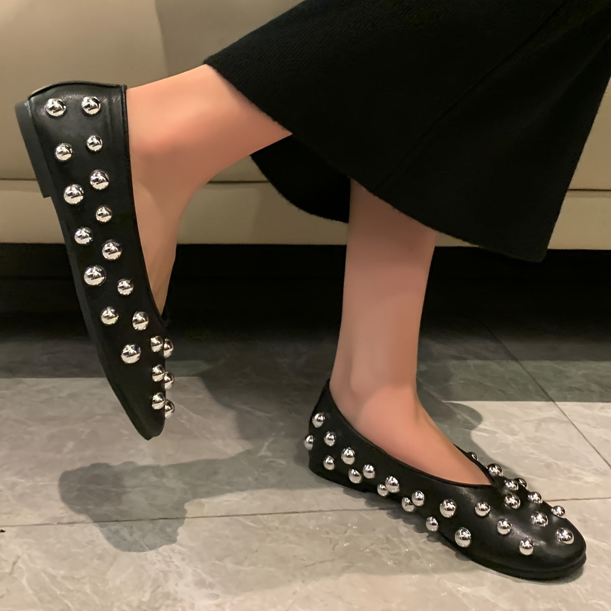 Zapatos planos para mujer de cuero, casuales para todas las estaciones, con punta redonda y comodidad