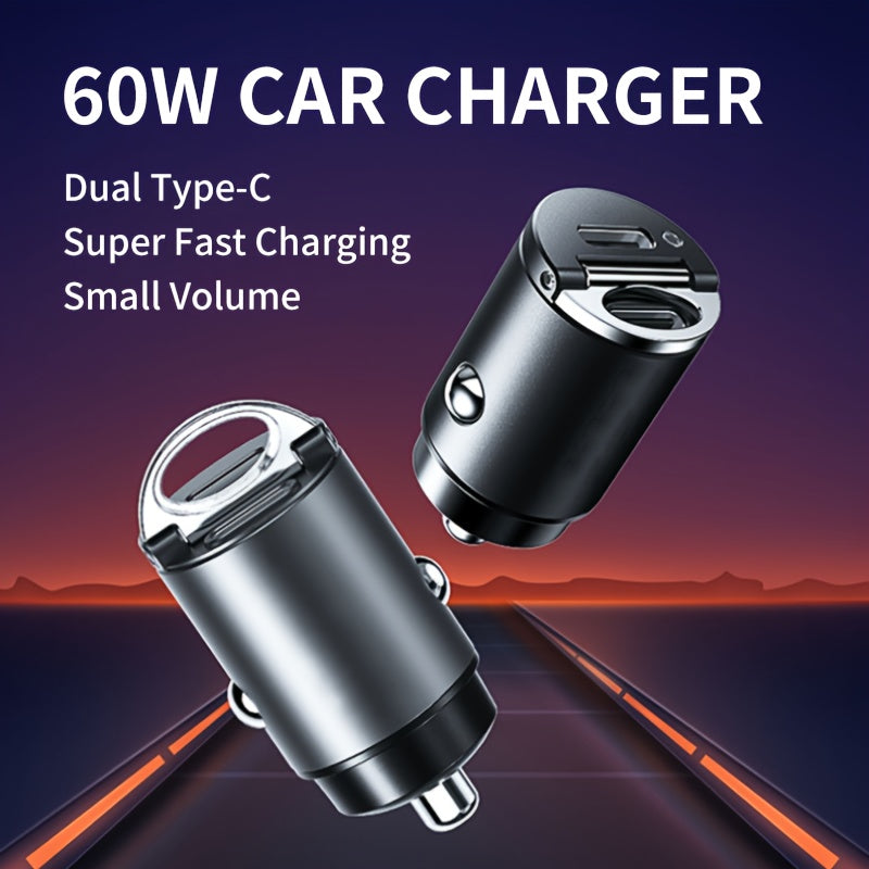 Mini Fast Charging Car Charger Dual Port Type C PD3.0 Portable Matte