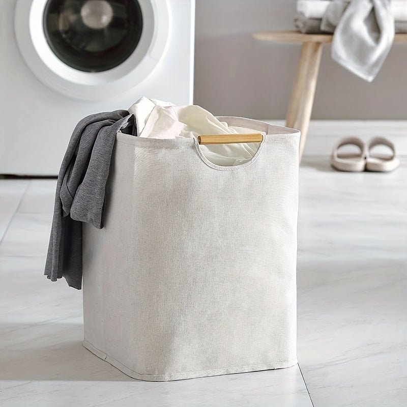 Fabric Laundry Basket with Wooden Handles, Spacious Storage for Clothes in Bedroom Bathroom