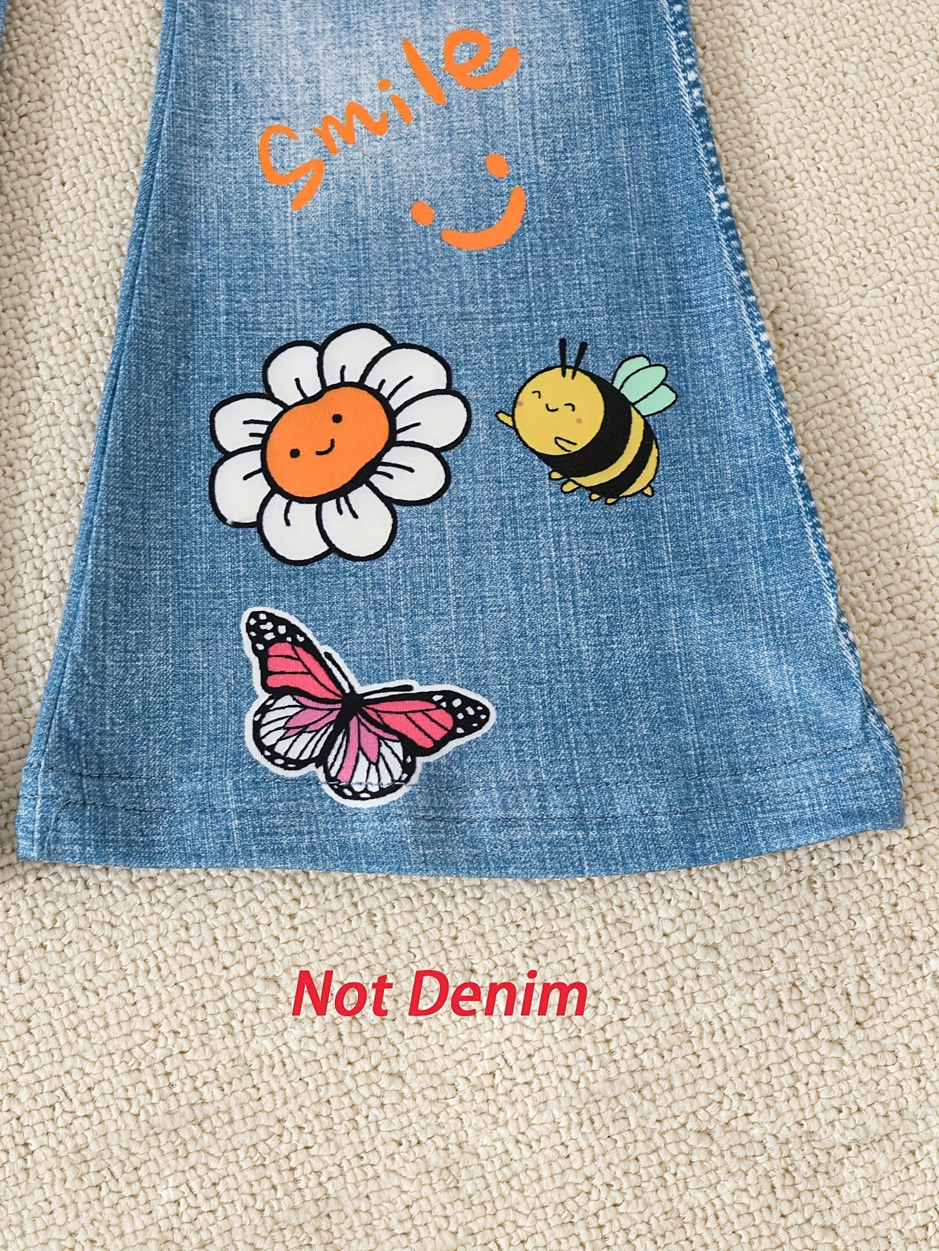 Girls Summer Outfit Set with Lace-Trimmed Top and Faux Denim Pants for Casual Outdoor Wear