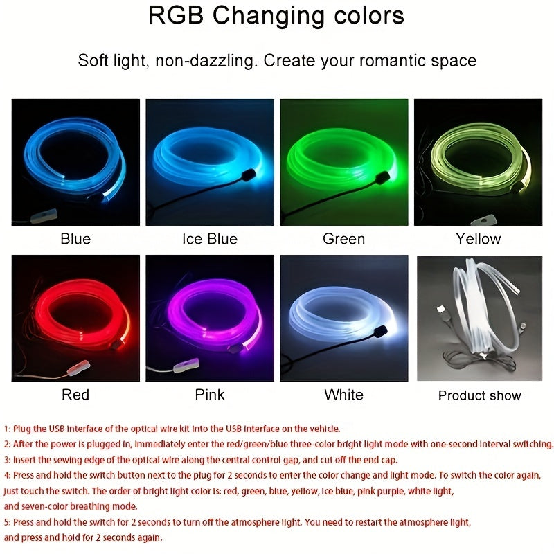 RGB LED автомобильная внутренняя подсветка, световая лента 2м 4м, USB, гибкий неон