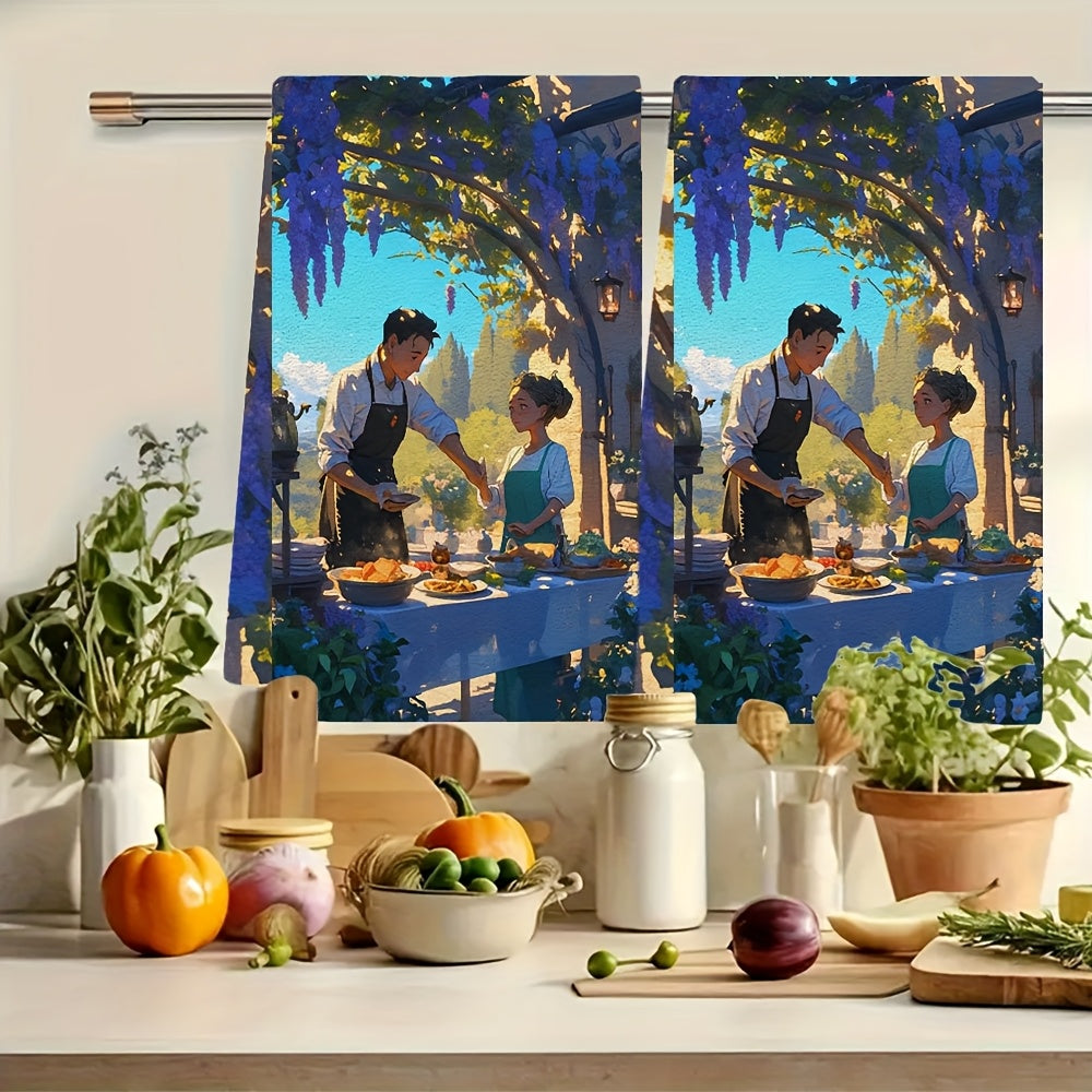 Set of 2 Ultra Soft Kitchen Towels 16x24 Inches Highly Absorbent Dish Hand Towels