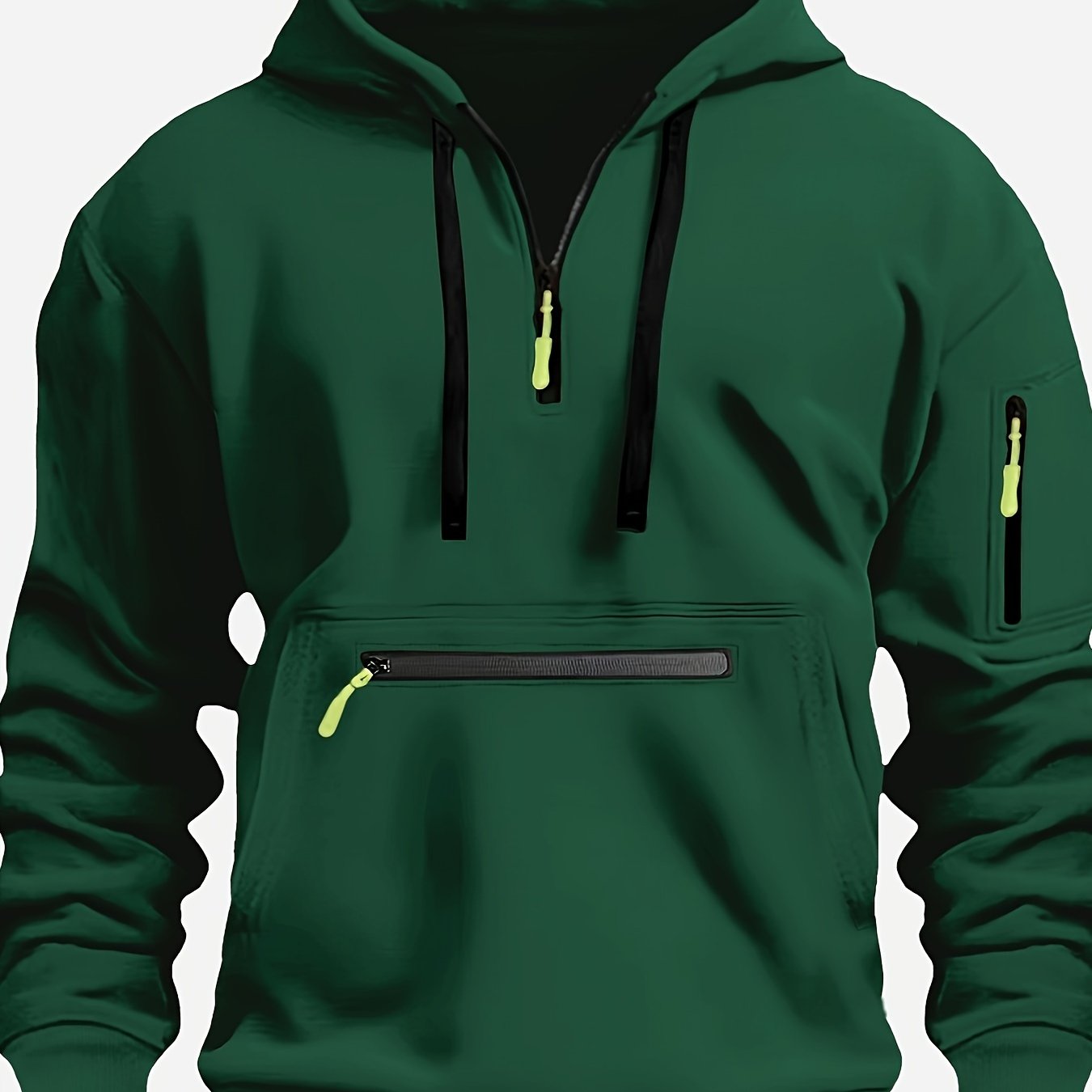 Men's Solid Color Polyester Half-Zip Hoodie with Kangaroo Pocket for Fall Winter