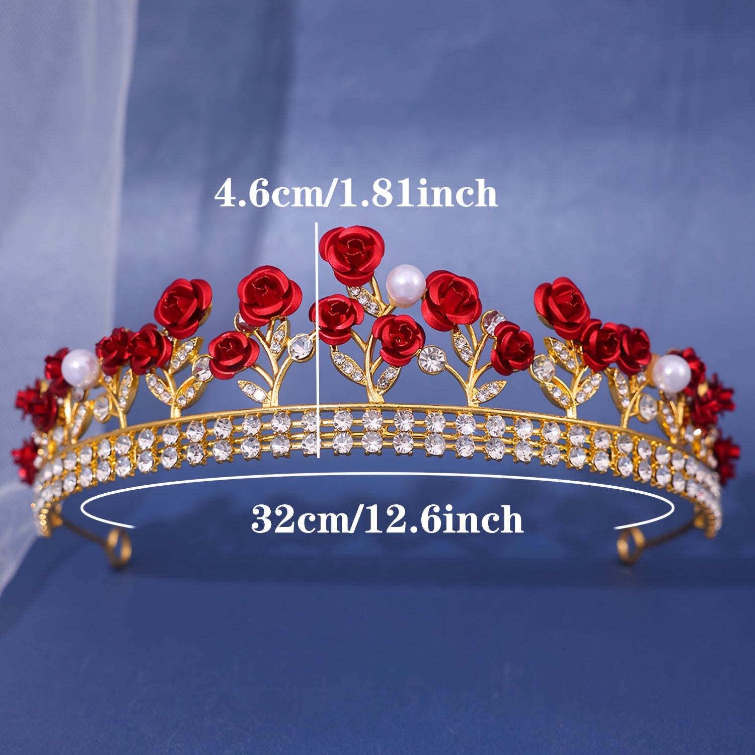 Qizil gulchambar bilan to'quv faux marjonlar rhinestones to'y taqchasi fotosuratlar uchun